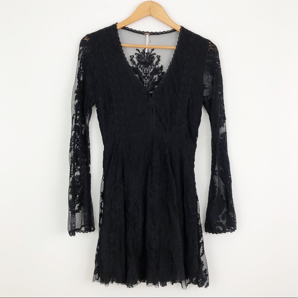 Free People Dresses & Skirts - Free People Black Lace Long Sleeve Dress Size 4